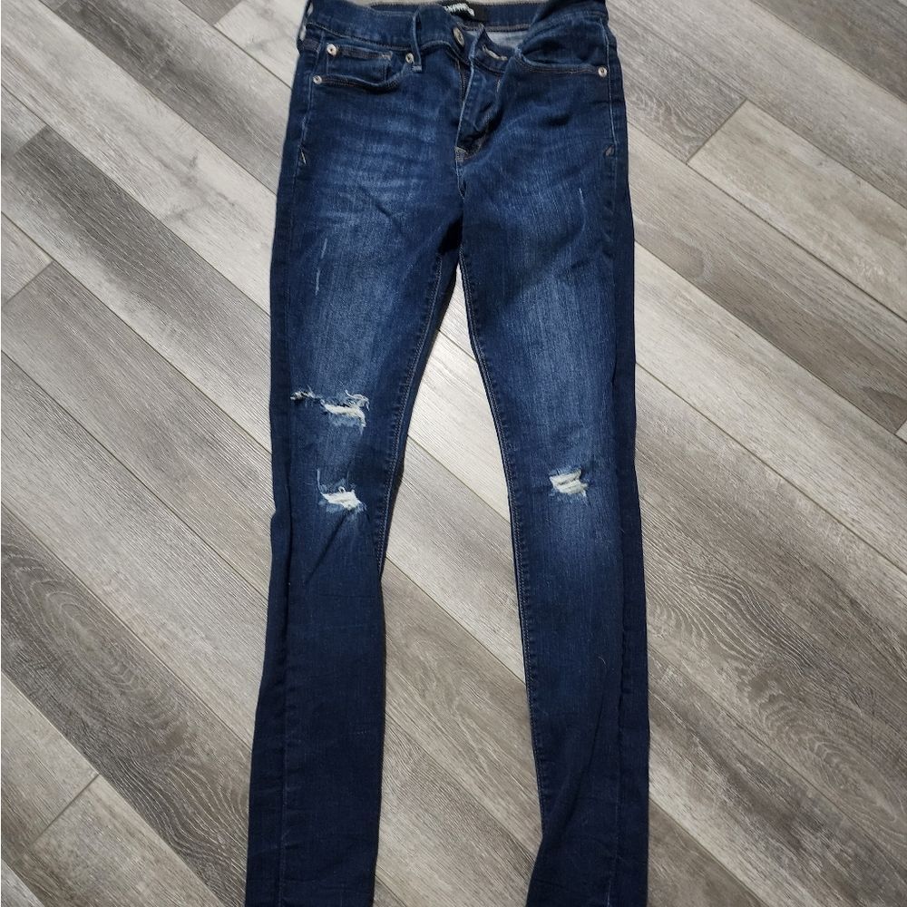 Express Midrise Dark Distressed Jeans